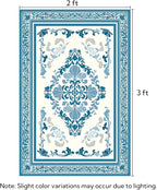 SOULFUL Medium Pile 2x3 Entryway Rug - Soft Foot Feel Small Area Rug - Blue Boho Floral - Washable Non-Slip - Perfect for Hallway Kitchen Bedroom Bathroom Indoor Entrance