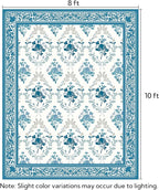 SOULFUL Medium Pile 8x10 Rugs for Living Room - Soft Underfoot Large Area Rug - Blue Boho Floral - Washable Non-Slip - Perfect for Bedroom Kids Room Under Dining Table Office