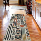 Ambesonne Bohemian Decorative Rug, Retro Mid Century Inspired Abstract Patterns on Ivory Background, Quality Carpet Bedroom Dorm and Living Room, 2' 5" x 7' 5", Dark Orange and Reseda Green
