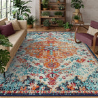 Lahome Area Rugs 9x12 Living Room Rug,Large Boho 9 x 12 Area Rugs for Living Room Washable Bedroom Rug,Boho Vintage Soft Non-Slip Printed Indoor Carpet for Dining Room Home Office(9x12ft,Orange)