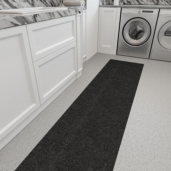 Ottomanson Commercial Scrape Rib Entry Mat – Heavy Duty Ribbed Floor Mat for High Traffic – Non Slip Rubber Back, Waterproof – Indoor Outdoor Use for Offices, Schools, Lobbies, 2'7" x 53', Black