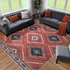 Area Rug 6x8 Rug Machine Washable Non-Slip Low Pile Print Pattern Western Rug for Living Room Bedroom Entryway Tribal Series-Red/Orange
