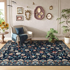 Rugcomf Vintage Paisley Rugs for Bedroom 4'x6' - Machine Washable Area Rug, Non-Slip Low Pile Floral Carpet for Girl/Boys Room, Living Room, Kids, Entry - Blue