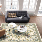 Bohemian Rectangular Area Rugs for Living Room Bedroom 4 x 6 ft Vintage Farmhouse Floral Pattern Non-Shedding Soft Low Pile Rug Non Slip Washable Rug for Nursery Entryway Playroom
