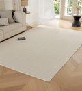 jxgzyy Beige Area Rug, 0.36'' Thick Low Pile Textured Rug, Modern Aesthetic Solid Carpet for High Traffic Area, Stain-Resistant Kitchen Rug with Non-Slip Backing, 5x7