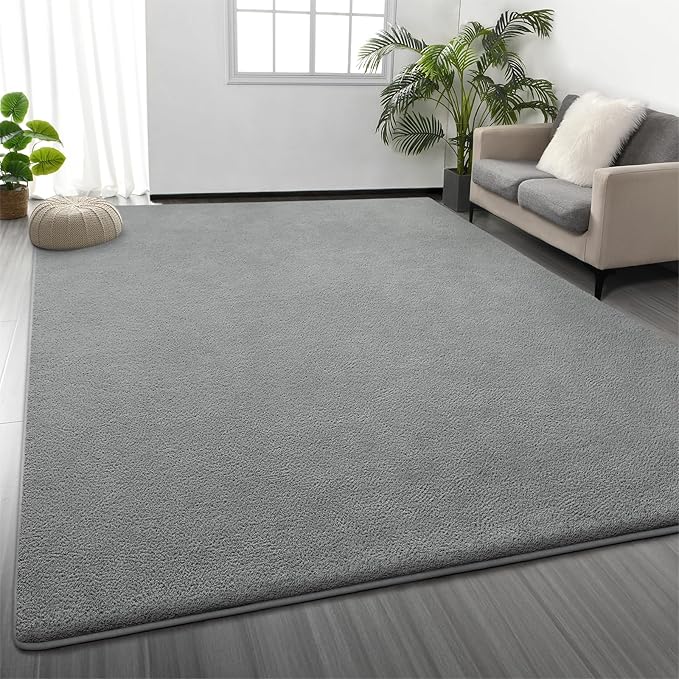 Large Area Rugs for Living Room Bedroom, 6 x 9 Ft Non-Slip Modern Area Rug, Soft Thickened Memory Foam Rug, Comfy Minimalist Indoor Carpet for Boys Girls Room Nursery Dorm Home Decor, Grey