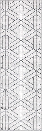 Rugs.com Lattice Trellis Collection Rug – 10 Ft Runner White Low-Pile Rug Perfect for Hallways, Entryways