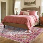 Beglad Large Vintage Area Rugs 6x9 for Living Room, Machine Washable Rugs - Low Pile Carptet, Soft Distressed Floral Rugs for Kitchen, Dining Room, Bedroom, Plum