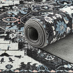 Large Area Rugs 9x12 for Living Room, Bedroom, Washable Vintage Rugs -Low Pile Distressed Rugs for Kitchen, Dining Room, Water Repellent & Non Shedding, Black and Blue
