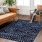 Wonnitar Moroccan Washable Area Rug 4x6, Blue Rugs for Living Room, Non-Slip Boho Bedroom Throw Mat, Non-Shedding Large Geometric Low Pile Floor Carpet for Home Office Mudroom Kitchen (Blue,4'x6')