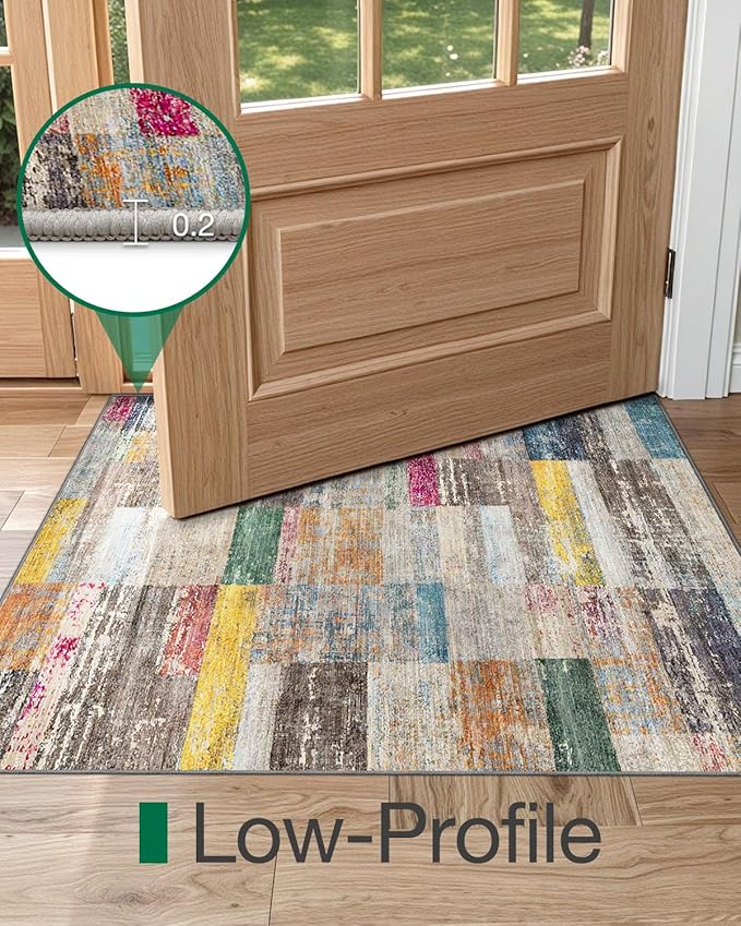 LUMI Ultra Thin Door Mat, 32x47 Non Slip Indoor Doormat Entrance Washable Rugs Entryway Oriental Vintage Soft Carpet for Kitchen Bedroom Front Door, Multicolor