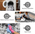 4x8 Wide Washable Runner Rug: Easy-to-Clean Runners for Hallway Entryway Kitchen Bedroom Living Room - Stain and Water Resistant Rugs with Non-Slip Backing - Soft Low-Pile Carpet Black Grey