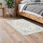 Enkor Area Soft Rugs 2x3 Washable Non Slip Boho Small Floor Entryway Rugs for Hallway, Vintage Style Farmhouse Mat for Kitchen White & Grey