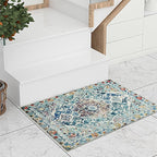 Easy-Going Boho Area Rug 3x5 Entryway Rug Washable Inside Door Mats for Home Entrance Non-Slip Medallion Distressed Small Rugs for Entry Living Room Bedroom Kitchen Lightweight Carpet, Vintage Multi