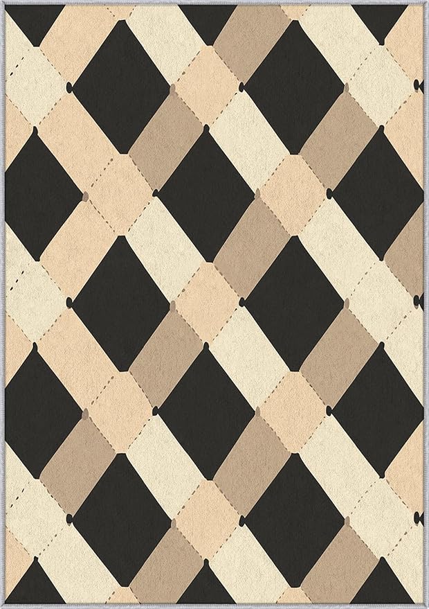 Washable 5x6 Modern Geometric Rug Living Room, Abstract Diamond Design Area Rugs for Bedroom, Modern Geometric Home Decor Carpet, Low Pile, Non Slip, Kids & Pet Friendly (N4154)