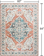 YJ.GWL Area Rugs for Living Room 5x7 Machine Washable Rugs, Non Slip Floral Vintage Rug Indoor Carpet, Stain Resistant Large Rug for Bedroom Dining Room, Copper Tan
