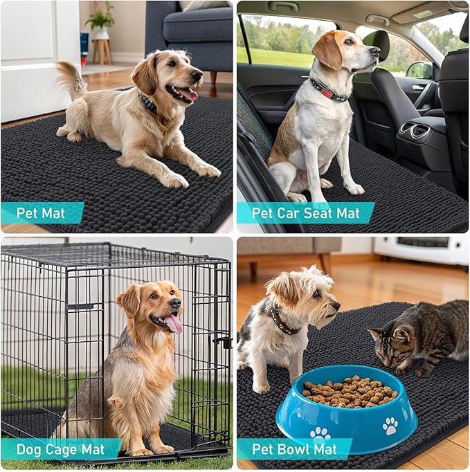 OLANLY Dog Door Mat for Muddy Paws 70x24, Absorbs Moisture and Dirt, Absorbent Non-Slip Washable Doormat, Quick Dry Chenille Mud Mat for Dogs, Entry Indoor Entryway Carpet for Inside Floor, Dark Grey