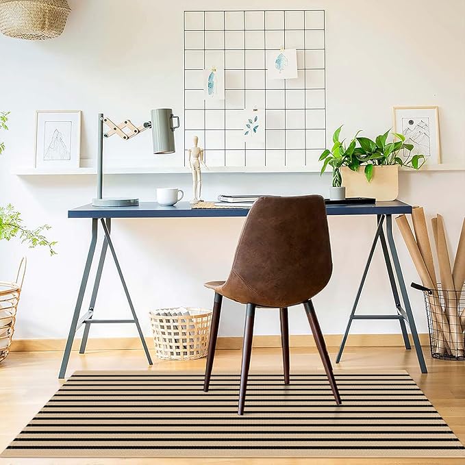 KOZYFLY Brown and Black Striped Porch Rug 2x4.3 Ft Washable Outdoor Rug Farmhouse Outdoor Doormats Front Door Rugs Striped Runner Rugs for Front Door Kitchen Hallway Bedroom Laundry Room