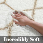 ONASAR Large Living Room Area Rug 6x9, White and Beige Geometric Rugs Floor Mat for Bedroom Home Decor Aesthetic, Soft Fuzzy Shaggy Plush Fluffy Moroccan Carpet for Dorm Classroom Farmhouse