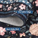 Floral Washable Rug 4x6, Non-Slip Low Pile Botanical Carpet, Vintage Farmhouse Area Rug for Bedroom Nursery Kids Room Home Decor, Dark Grey Blue