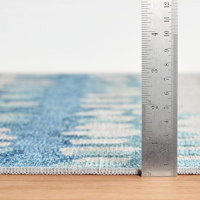 Dash & Albert Paint Chip Multi Machine Washable Rug, 7.5 X 9.5 Feet, Blue/Green Geometric Pattern