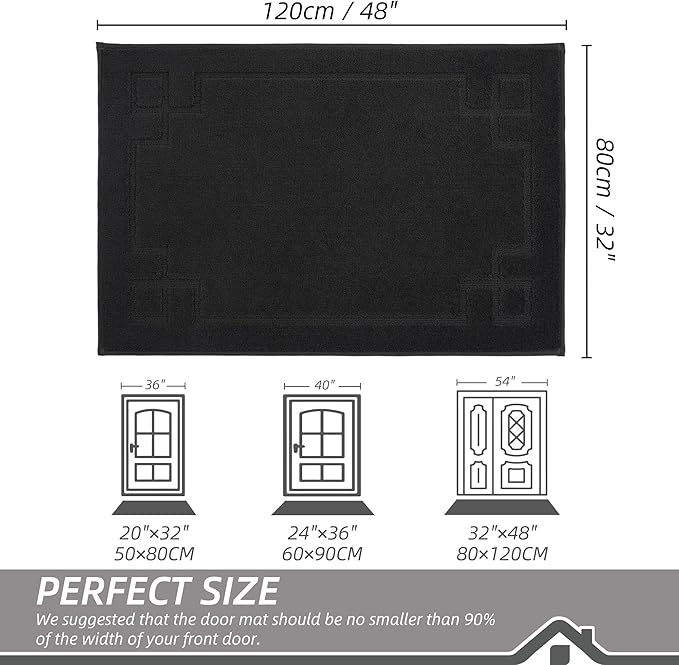 BEQHAUSE Door Mat 32" x 48", Non-Slip Door Mats Indoor Entryway Rugs Washable Low-Profile Absorbent and Stain Resist Floor Mats, Dog Door Mat for Front Back Door, Muddy Wet Shoes & Paws, Black
