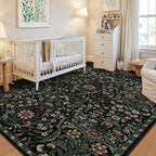 Floral Washable 6x9 Area Rug，Black Boho Rugs for Living Room, Soft Low-Pile Non-Slip Stain Resistant & Non-Shedding Carpet for Bedroom, Dining Room, Office, Entryway, Nursery