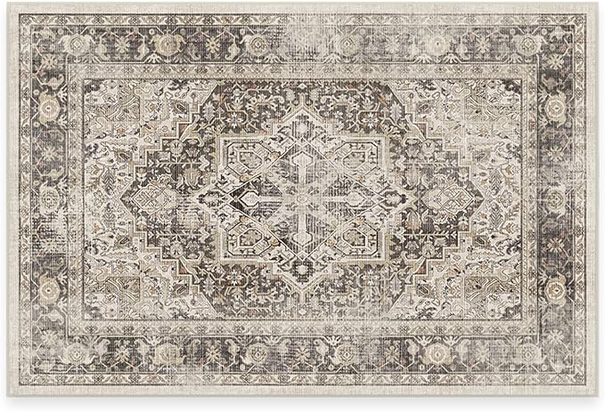 RUGGABLE Washable Vintage Area Rug – Kamran Hazel 2x3, Stain-Resistant, Non-Slip – Small Machine Washable Rugs for Living Room, Bedroom, Hallway, Entryway & Bathroom–with Standard Pad