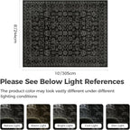 LIVEBOX Washable Area Rug 8x10 - Large Black Boho Living Room Rug Vintage Rugs for Bedroom, Non-Slip Retro Floral Carpet Print Distressed Accent Rugs for Dining Room Home Office