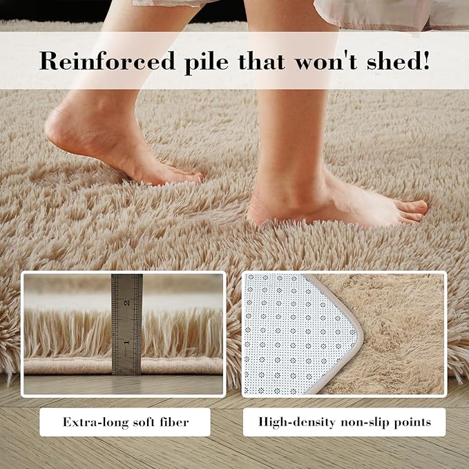Fluffy Rug Shaggy Area Rug, Beige 5x8 Area Rugs for Bedroom, Small Bedside Rug, Soft Fluffy Shaggy Entryway Throw Rugs for Living Room Bedroom Kids Room Home Decor