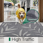 LUMI Indoor Door Mat 36x60, Washable Front Doormat with Welcome Leaf Pattern, Non-Slip Rubber Back Absorbent Mats for Entrance, Patio, Garage, Light Grey