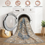 9x12 Area Rug Living Room: Washable Boho Large Neutral Vintage Soft Rugs Stain Resistant Farmhouse Non-Slip Indoor Floor Carpet for Bedroom Nursery Kids Office Dining Room Playroom- Yellow Blue