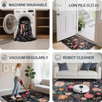 5x7 Area Rug, Floral Rugs for Living Room, Stain-Resistant Washable Bedroom Rug, Non-Slip Area Rugs for Dining Room Under Table, Indoor Carpet for Home Office (5 x 7 Black)