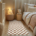 jinchan Runner Rug 2x6 Hallway Washable Modern Checkered Geometric Lattice Kids Bedroom Rug Indoor Floor Cover Non Slip Soft Carpet for Nursery Room Kitchen Laundry Room Home Brown