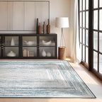 Phantoscope Washable Area Rug 4'x6' Non-Slip, Modern Neutral Boho Rugs for Living Room, Bedroom, DiningRoom, Distressed Geometric Rectangle Pattern, Low-Pile Foldable Floor Carpet, Coastal Blue/Grey