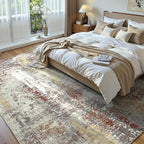 Living Room Rug 7x10 Beige Area Rugs Machine Washable Abstract Boho Large Rug Non-Slip Non-Shedding Faux Wool Indoor Vintage Carpet for Bedroom, Classroom, Dining Room, Kids Playroom