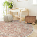 RUGGABLE Washable Area Rug – Kamran Rose Pink 6 ft Round, Stain-Resistant, Non-Slip – Medium Machine Washable Rugs for Living Room, Bedroom, Hallway, Entryway & Office–with Standard Pad