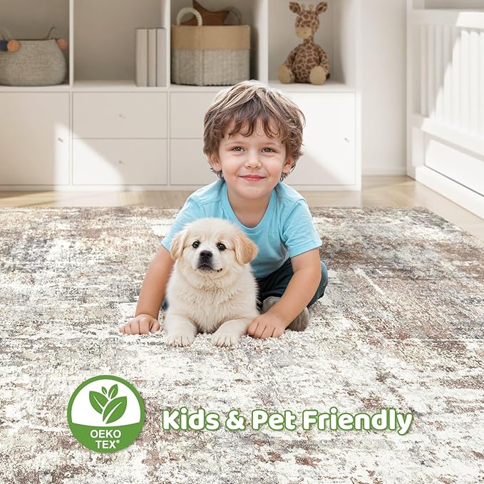 7x10 Area Rug Living Room: Washable Large Abstract Modern Soft Rugs Stain Resistant Indoor Floor Non-Slip Accent Carpet for Young Career Worker Aged 25-34 - Bedroom Playroom Office Dining Room