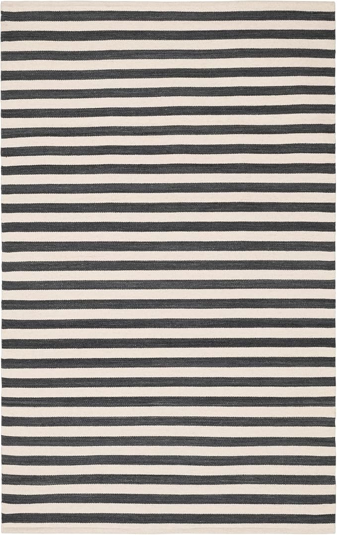 Home Conservatory Ladder Stripe Black/Ivory Handwoven Wool 5 X 8 Feet, Black/Ivory Stripe Pattern