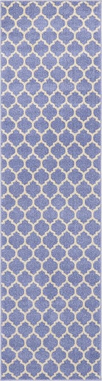 Rugs.com Lattice Collection Rug – 10 Ft Runner Light Blue Medium Rug Perfect for Hallways, Entryways