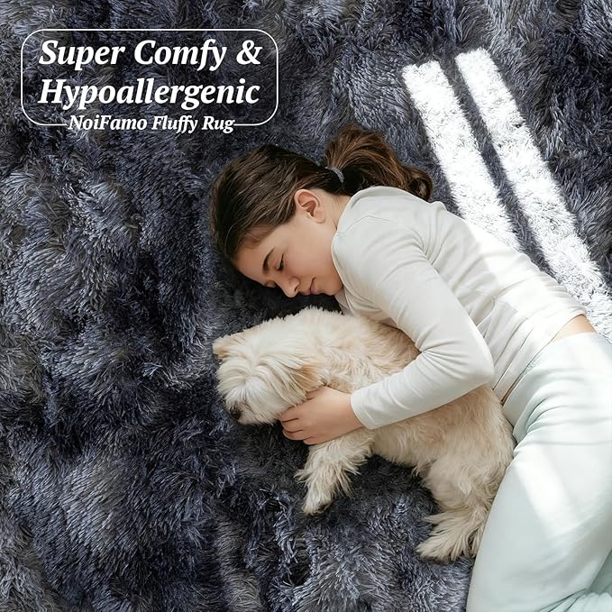 5x7 Area Rugs for Living Room Bedroom, Soft Fluffy Shaggy Bedside Rug, Indoor Floor Carpet for Kids Playroom, Dorms, Nursery Rooms, Home Decor (Tie-Dyed Dark Grey 5'x7')