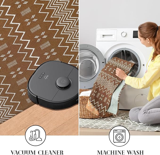 Indoor Door Mat 2x3 Washable Rug,Braided Area Rug,Front Door Mat with Non Slip Rubber Backed,Cotton Doormat for Front Entryway Bathroom Kitchen Bedroom,Brown/White