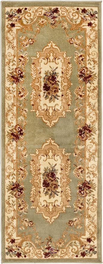 Rugs.com Chateau Collection Rug – 2' x 5' 3 Runner Green Medium Rug Perfect for Hallways, Entryways