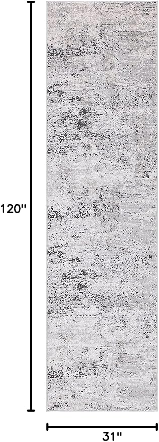 Rugs.com Leipzig Collection Runner Rug – 10 Ft Runner Grey Low-Pile Rug Perfect for Hallways, Entryways