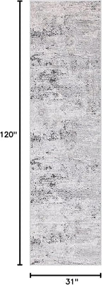 Rugs.com Leipzig Collection Runner Rug – 10 Ft Runner Grey Low-Pile Rug Perfect for Hallways, Entryways