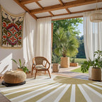 Lahome Area Rugs 9'x12' - Non-Slip Washable Living Room Rug 9x12 Ultra-Thin Large Soft Bedroom Rugs, Boho Rainbow Sun Print Indoor Non-Shedding Floor Rug for Dining Room Table Office (9'x12', Khaki)