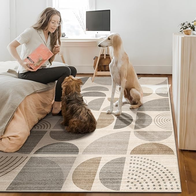 MUJOO 9x12 Area Rugs,Washable Rugs for Living Room Bedroom Dining Room,Large Boho Throw Floor Carpet Non Slip Soft Modern Abstract Bohemian Neutral Beige