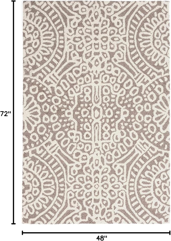Dash & Albert Temple Taupe Hand Micro Hooked Wool Rug, 4 X 6 Feet, Tan Geometric Pattern