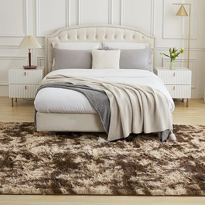 Andency Area Rugs 9x12 for Living Room Home Decor, Large Shaggy Bedroom Carpet, Non-Slip Big Shag Indoor Thick Soft Fluffy Furry Fur Area Rugs for Kids Dorm Nursery Aesthetic, Tie-Dyed Brown