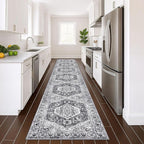 KOZYFLY Runners for Hallways 3x16 Ft Extra Long Washable Kitchen Thin Runner Rug Boho Runner Rug for Entryway Indoor Printed Faux Wool Stair Floor Carpet for Stair Kitchen Hall, Grey